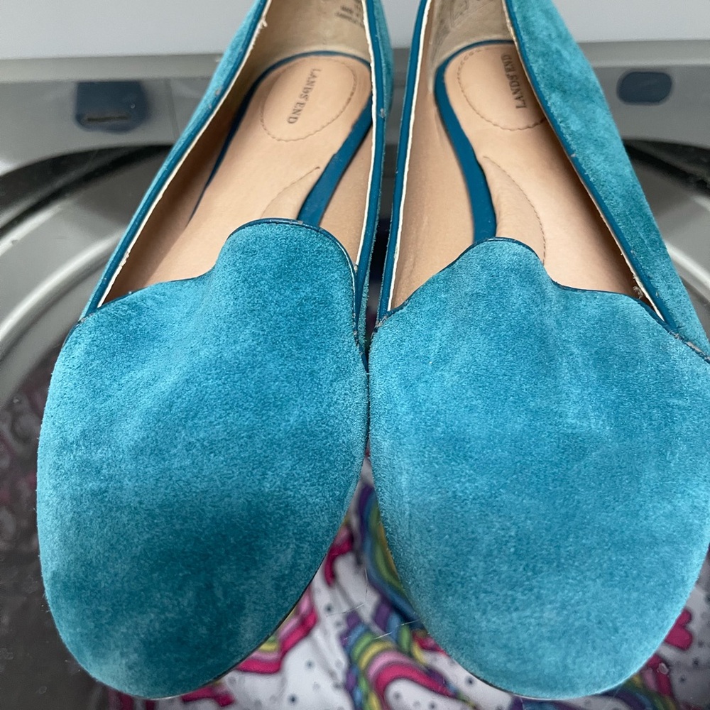 Lands' End Teal Suede Slip-On Loafers
